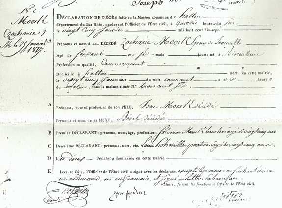 Zacharie Moock's Death Certificate